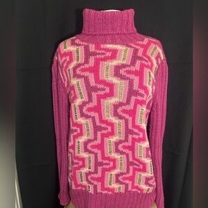 Victor Alfaro Pink and Cream Patterned Turtleneck Sweater